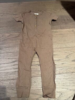 Mini Mioche Classic Brown Short-Sleeve Henley Romper for Kids